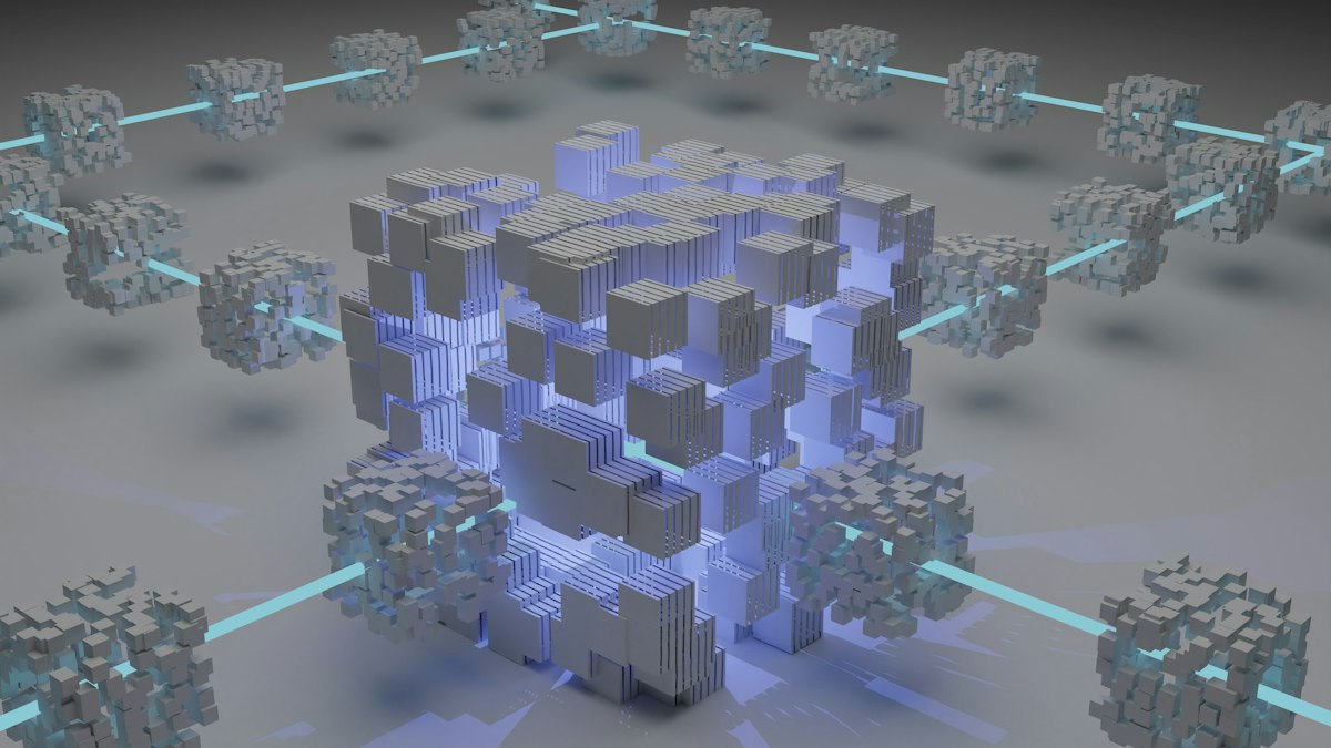 Abstract visualization of blockchain network and emerging technology concepts
